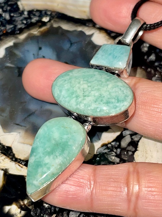 handmade & handcrafted gemstone jewelry Jewelry - Green Amazonite Crystal Pendant 3 1/4”